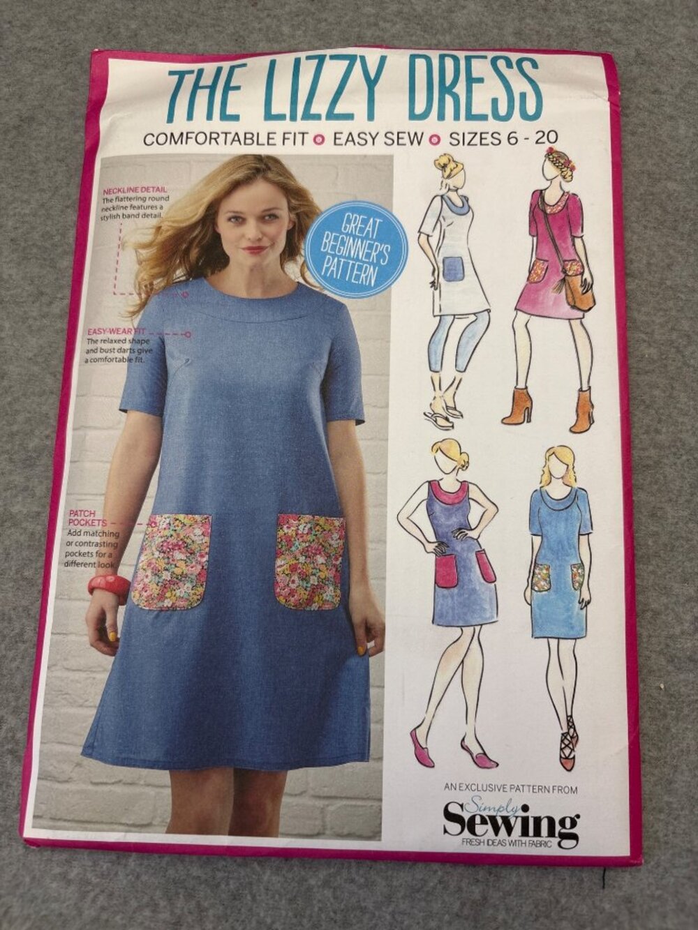 The Lizzy Dress Sew Pattern Size 6 8 10 12 14 16 18 20 Uncut Patch Pocket Design